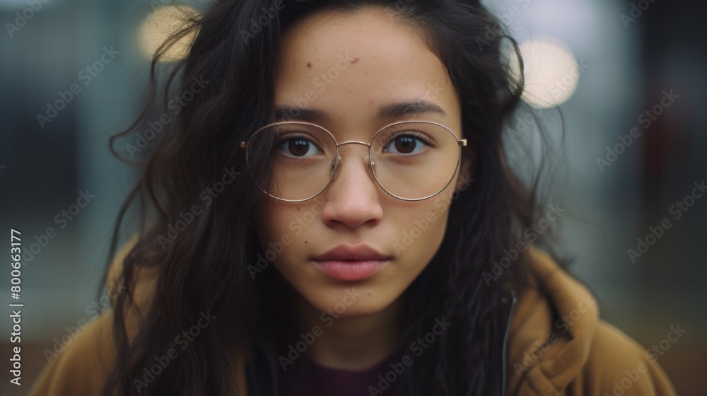Thoughtful young woman with glasses Thoughtful young woman with glasses