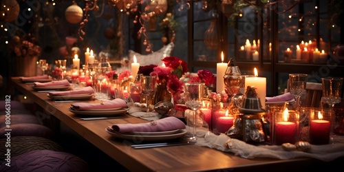 Christmas table with candles and cutlery in a rustic style