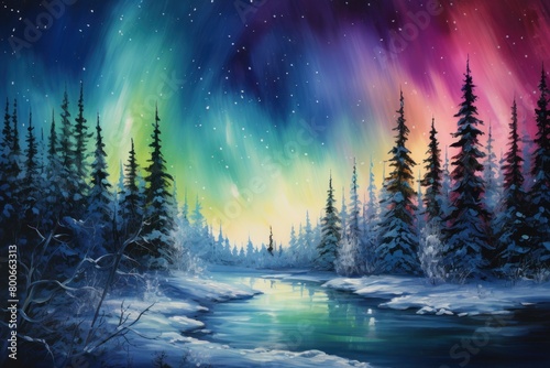 Breathtaking Aurora Borealis Over Snowy Landscape