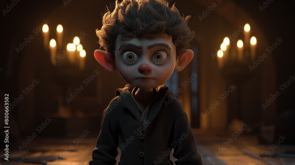 Spooky animated character with big eyes and wild hair Spooky animated character with big eyes and wild hair