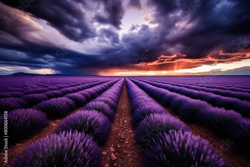 Dramatic Sunset Over Lavender Fields