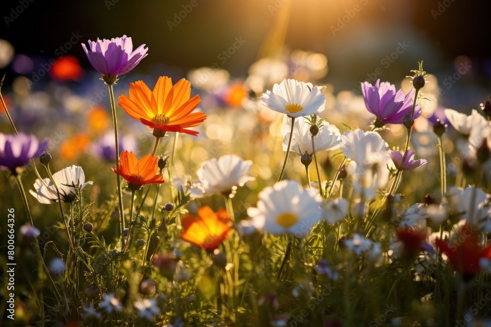 Vibrant Wildflower Field at Sunset