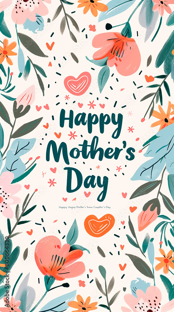 Happy Mother’s Day poster A4 flyer with flowers, leaves and hearts. Flat illustration, pastel color palette watercolor style in the design vector graphics. Happy Mother’s Day poster A4 flyer with flowers, leaves and hearts. Flat illustration, pastel color palette watercolor style in the design vector graphics.