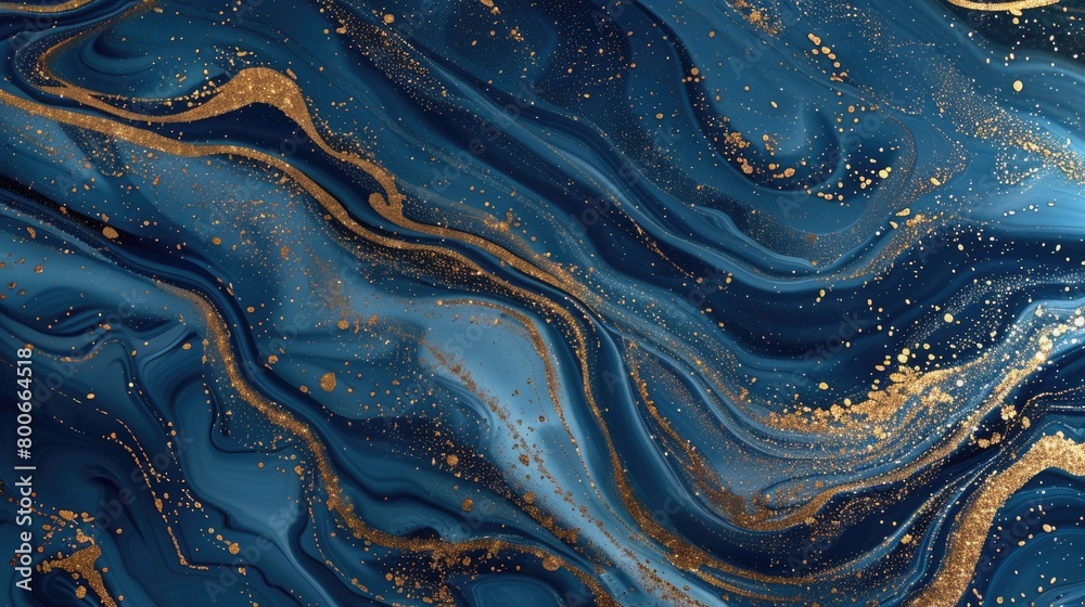 Detailed close up of a blue and gold marble, perfect for backgrounds or textures
