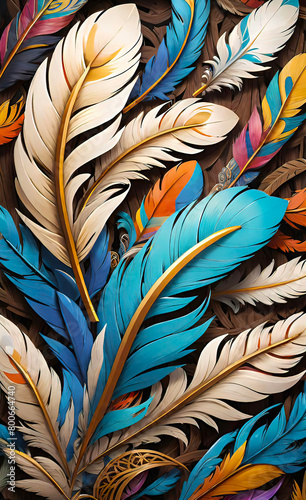 Abstract background with artistic image of feathers  beautiful painting for interior decoration  interior design  vector illustration 