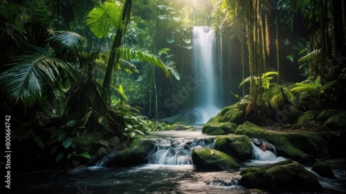 Lush Tropical Waterfall in Jungle Landscape © Balaraw