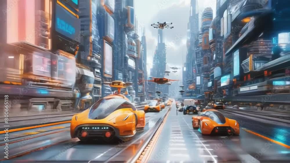 Sci-Fi Metropolis with High-Tech Transportation
