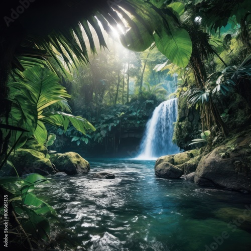 Lush Tropical Waterfall Oasis