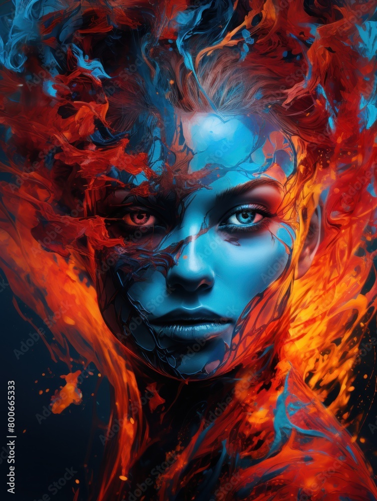 Vibrant abstract portrait with fiery colors