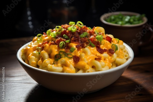 Delicious mac and cheese with bacon and scallions