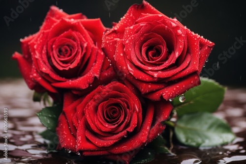 Bouquet of red roses with water droplets