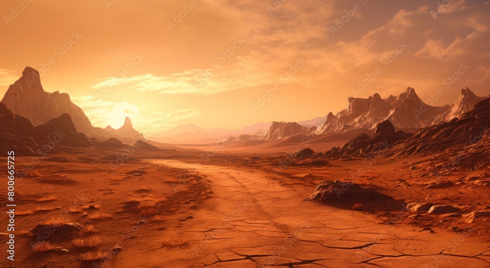 Naklejka premium Dramatic Martian Landscape at Sunset