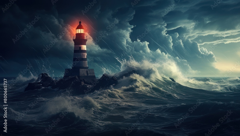 Dramatic Lighthouse in Stormy Seascape