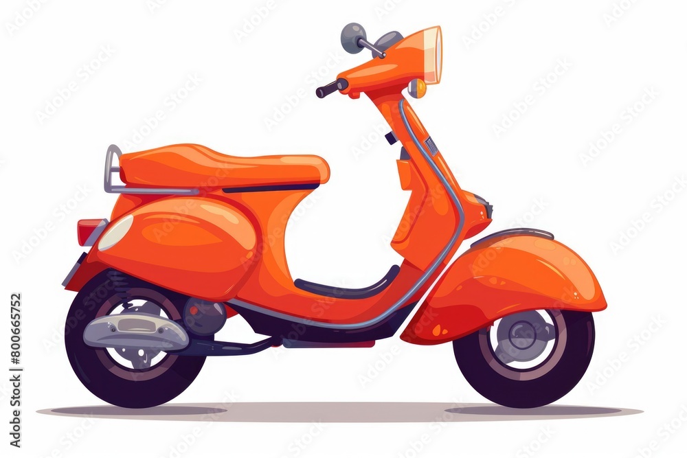 A vibrant orange scooter parked on a clean white surface. Suitable for transportation or urban lifestyle concepts