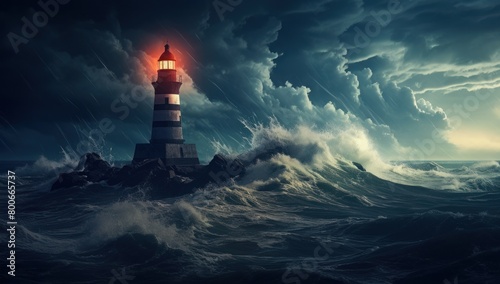 Dramatic Lighthouse in Stormy Seascape