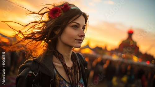 Vibrant Sunset Portrait of a Young Woman © Balaraw