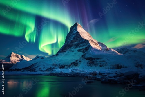 Breathtaking Aurora Borealis over Snowy Mountain Landscape