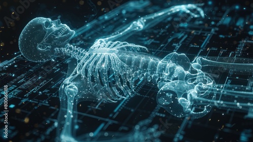 human body graphics with skeleton scan digital science interface and biological infographics