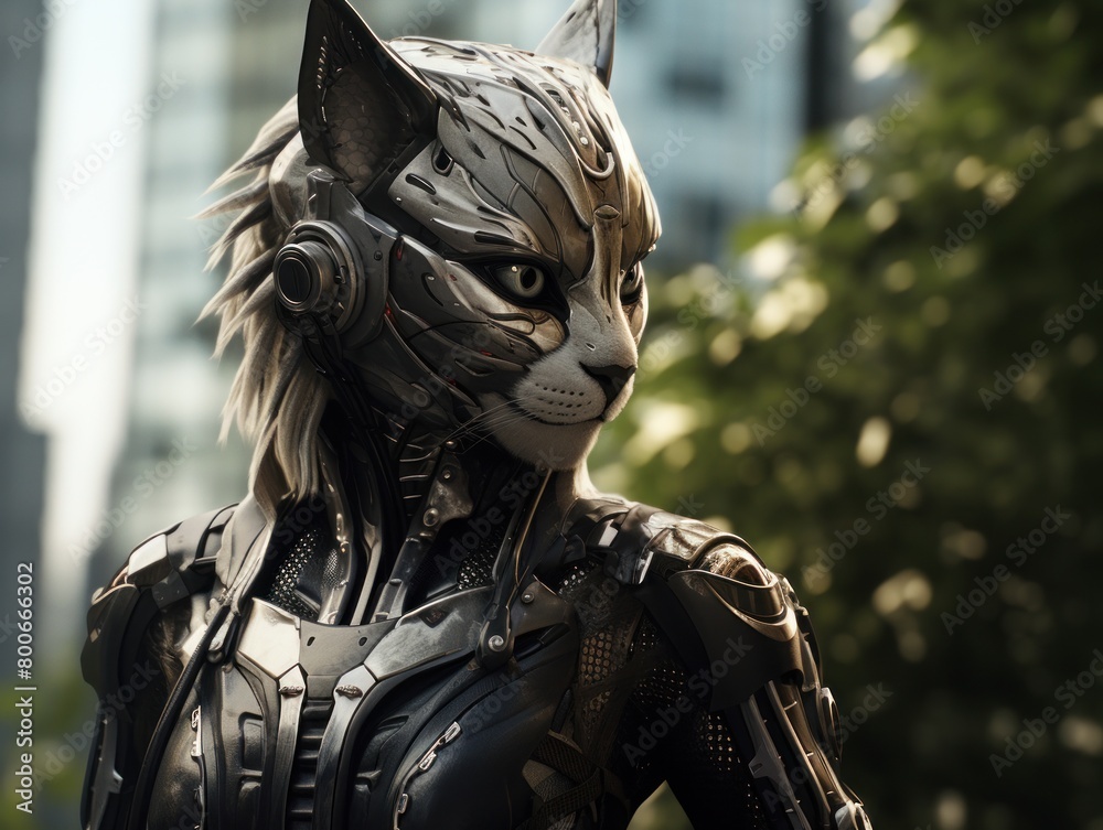 Fototapeta premium Futuristic Robotic Cat Warrior