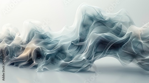 graphic illustration with vibrant, fluid lines in shades of silver, jade and blue with white background