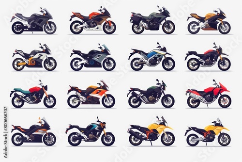 Set of colorful motorcycles  perfect for various design projects