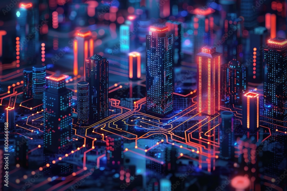 Intricate network connections over a futuristic digital smart cityscape, depicting interconnected urban technology. Intricate network connections over a futuristic digital smart cityscape, depicting interconnected urban technology.