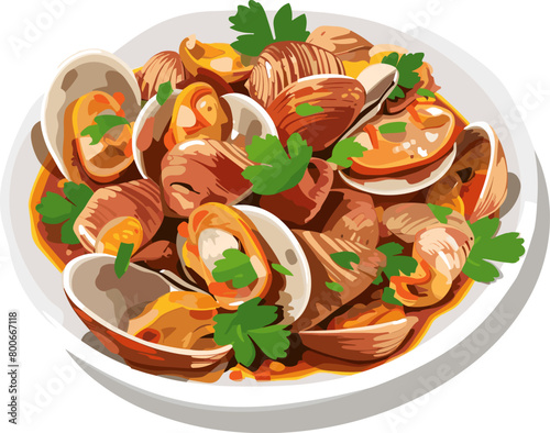 A plate of food with clams and parsley