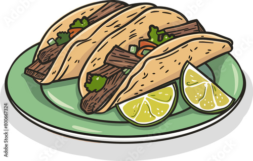 Illustration of a Mexican Burrito on a Plate with Limes