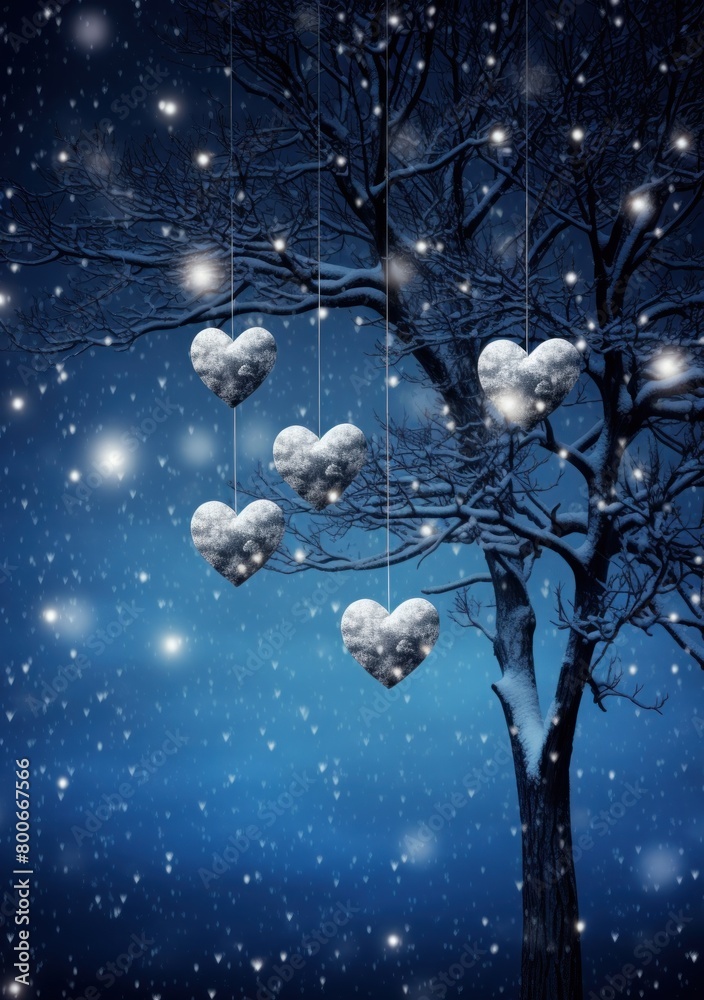 Snowy Winter Wonderland with Hanging Hearts Snowy Winter Wonderland with Hanging Hearts