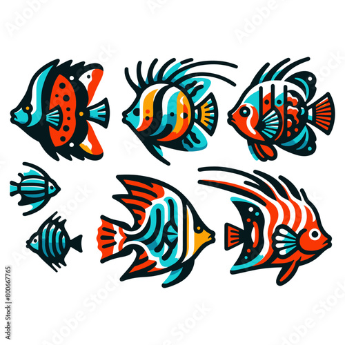 Vibrant Tropical Fish Vector Design Elements: Dive into Marine Beauty with Colorful Graphics