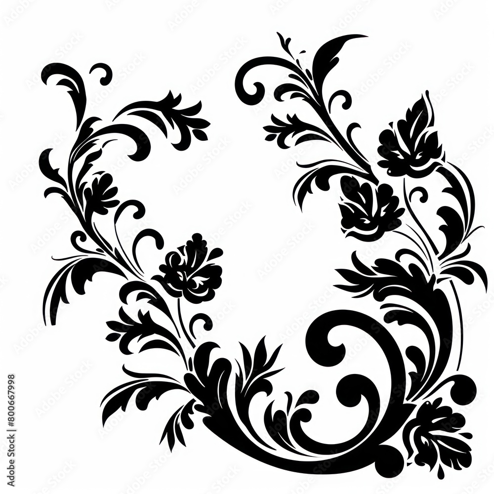 Ornament in stencil style, minimalist in flat black color with white background Ornament in stencil style, minimalist in flat black color with white background
