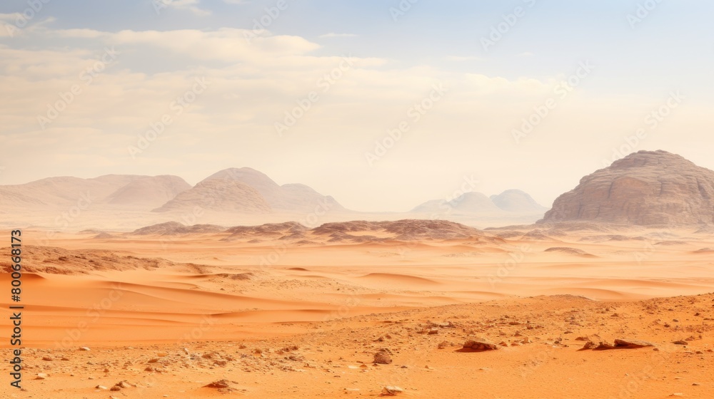 Fototapeta premium Vast desert landscape with mountains in the distance