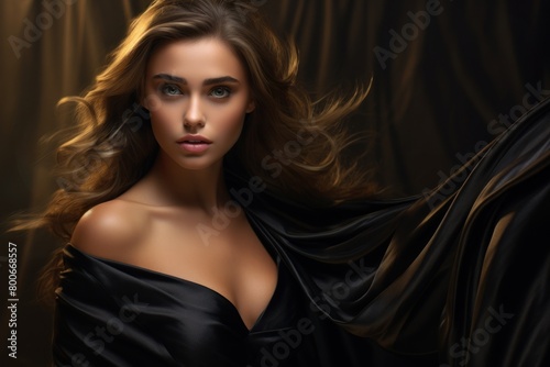 Captivating woman in dramatic black dress