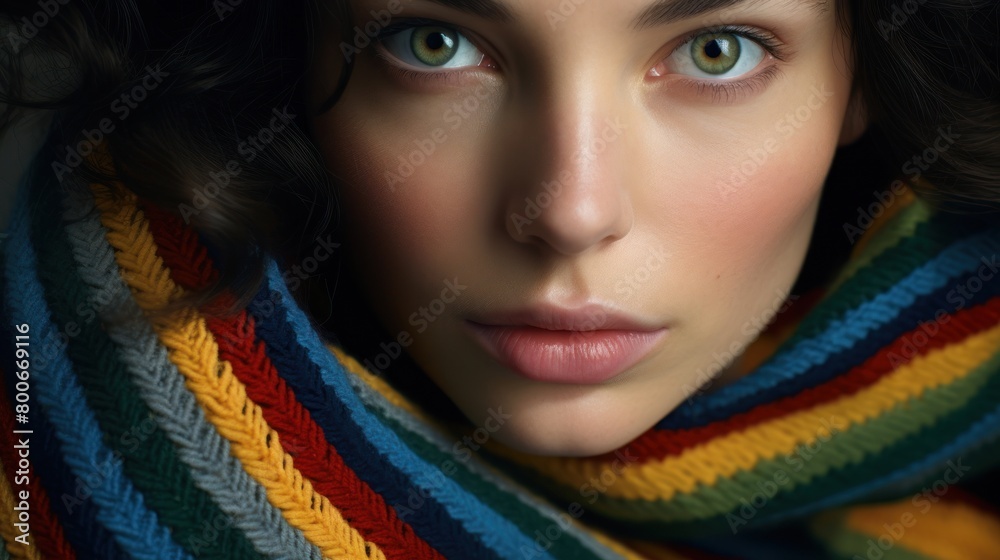 Captivating gaze through colorful fabric Captivating gaze through colorful fabric