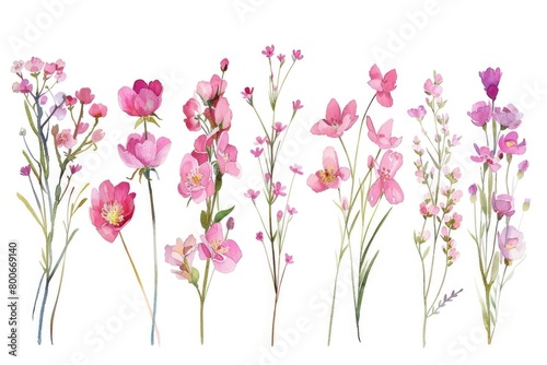 A group of pink flowers on a white background. Ideal for floral designs