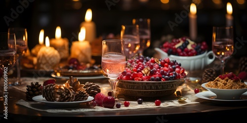 Christmas and New Year holiday table setting in rustic style with candles