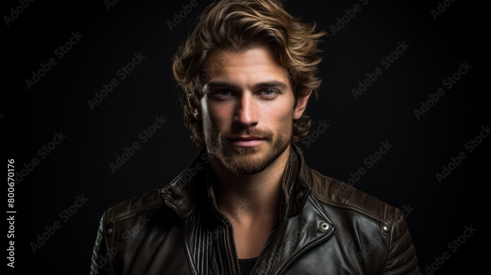 Rugged and Handsome Man in Leather Jacket