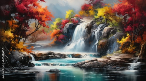 Vibrant Autumn Waterfall Landscape