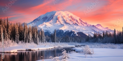 Majestic Snowy Mountain Landscape at Sunset