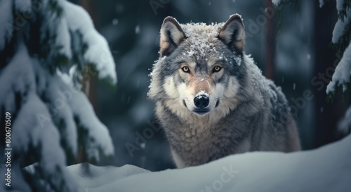 Majestic Wolf in Snowy Forest