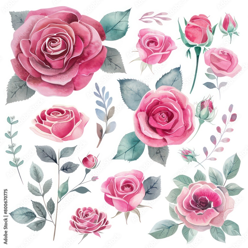 pink roses clipart elements like minimal watercolor