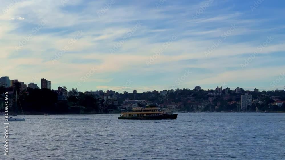 Sydney Harbour forshore viewed from the Gardens in NSW Australia on a nice sunny and partly cloudy afternoon blue skies Sydney Harbour forshore viewed from the Gardens in NSW Australia on a nice sunny and partly cloudy afternoon blue skies
