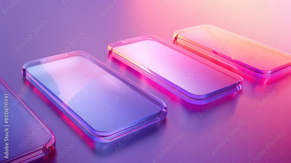 pop up screens and cellphones user interface mockup with gradient background 