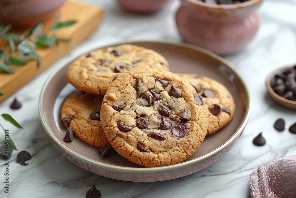 chocolate chip cookies in table flat lay chocolate chip cookies in table flat lay