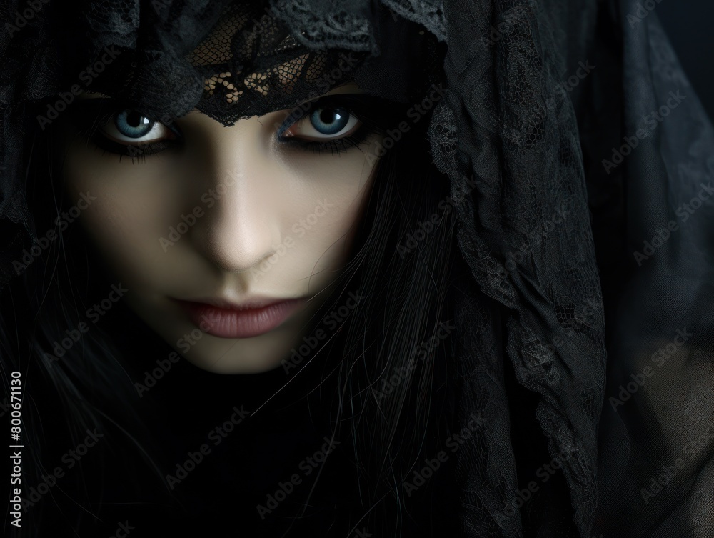 Mysterious woman in black veil