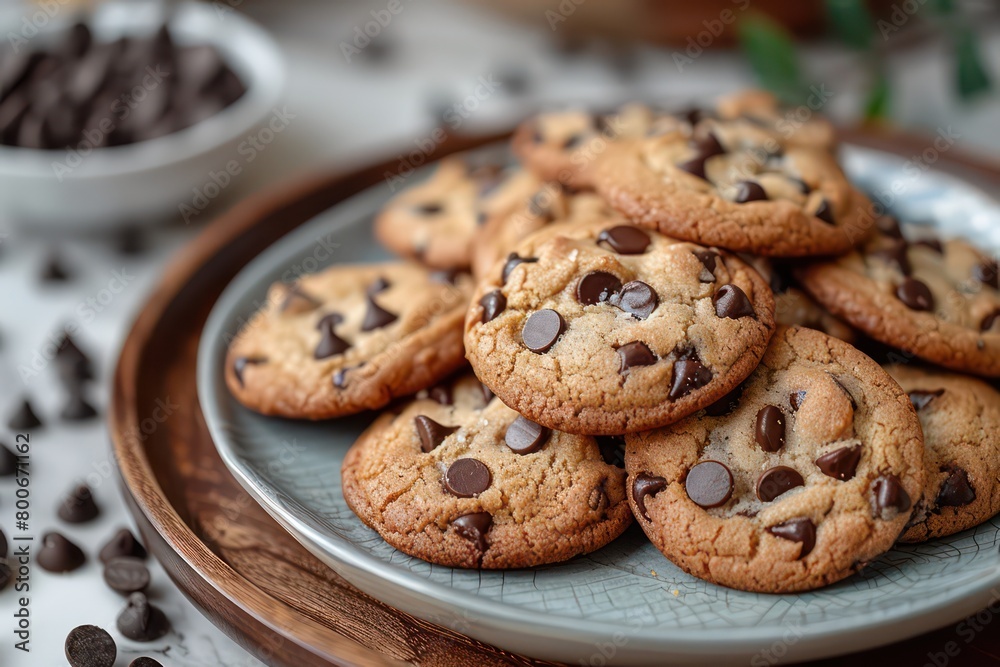 chocolate chip cookies in table flat lay