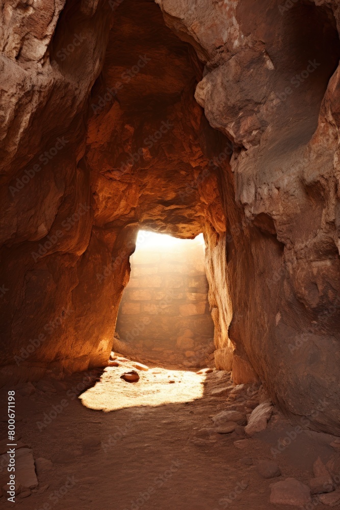 Mysterious cave passage with warm lighting