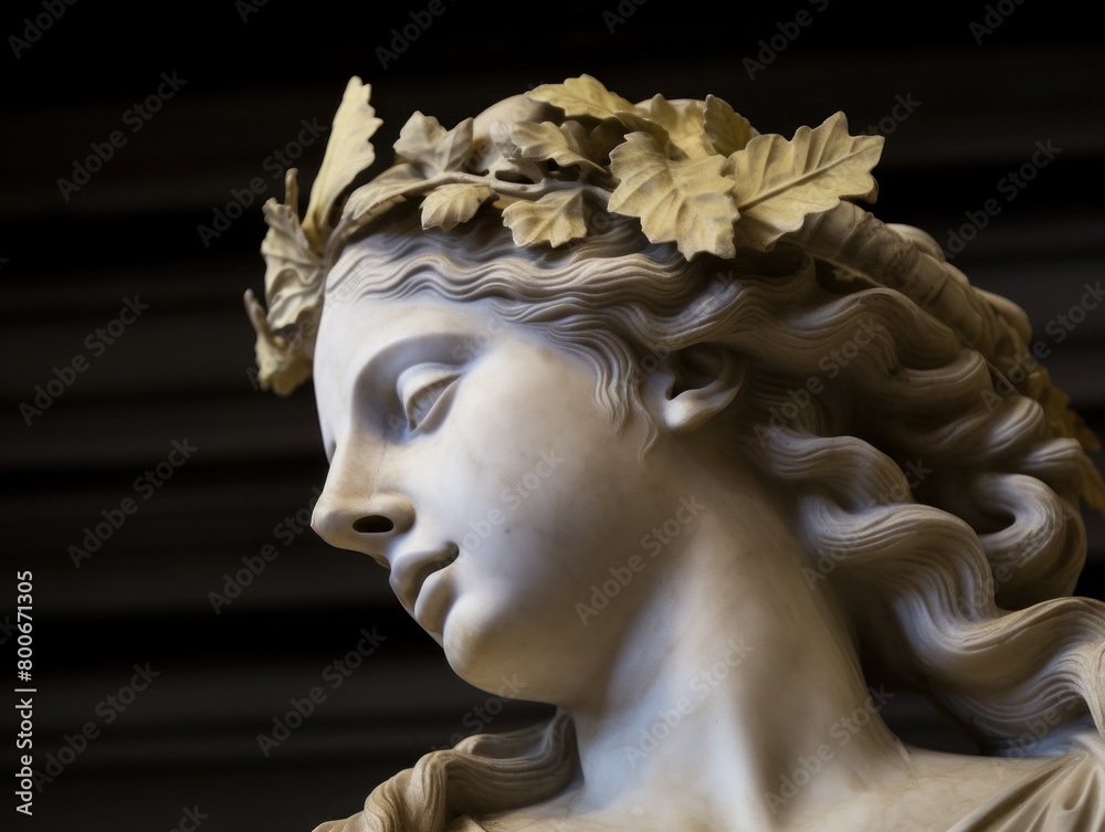 Marble sculpture of a woman with a floral crown