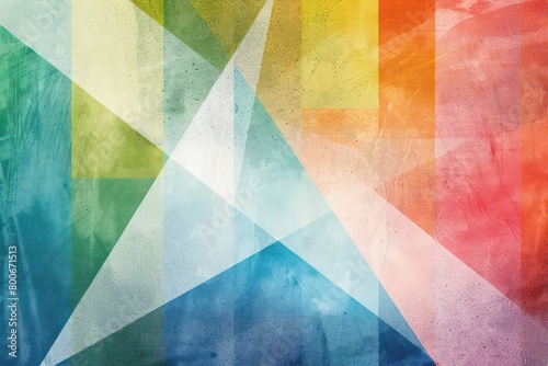 rainbow colored geometric gradients with white shapes in various colors and textures