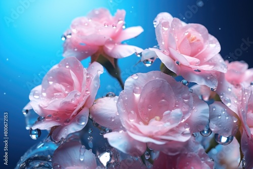 Delicate pink roses with water droplets photo